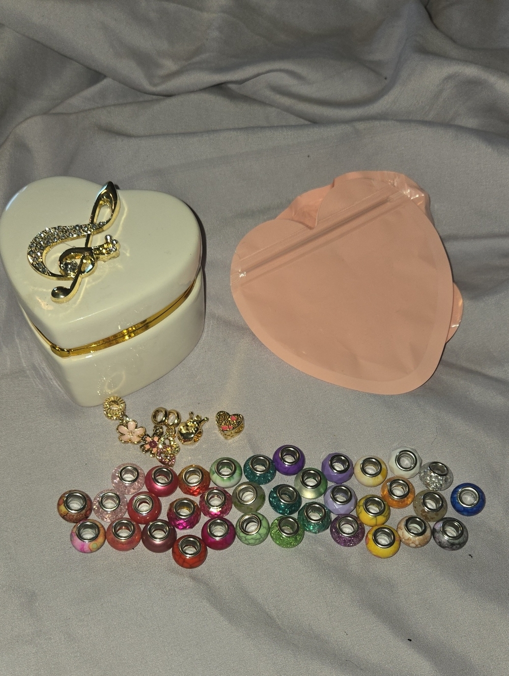 Heart Jewelry Box with Assorted Multicolor Beads and Charms